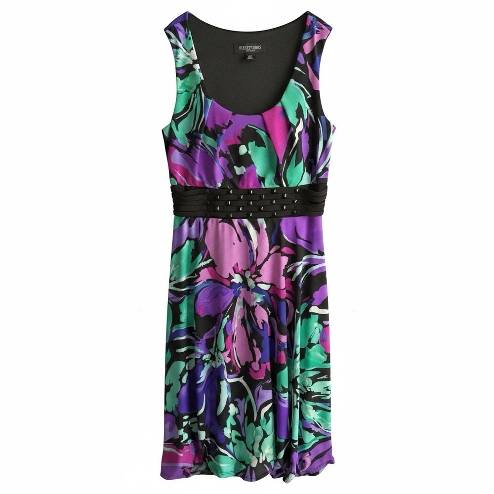 Perceptions Multi Color Sleeveless Beaded Waist Midi Dress Petite 10P
